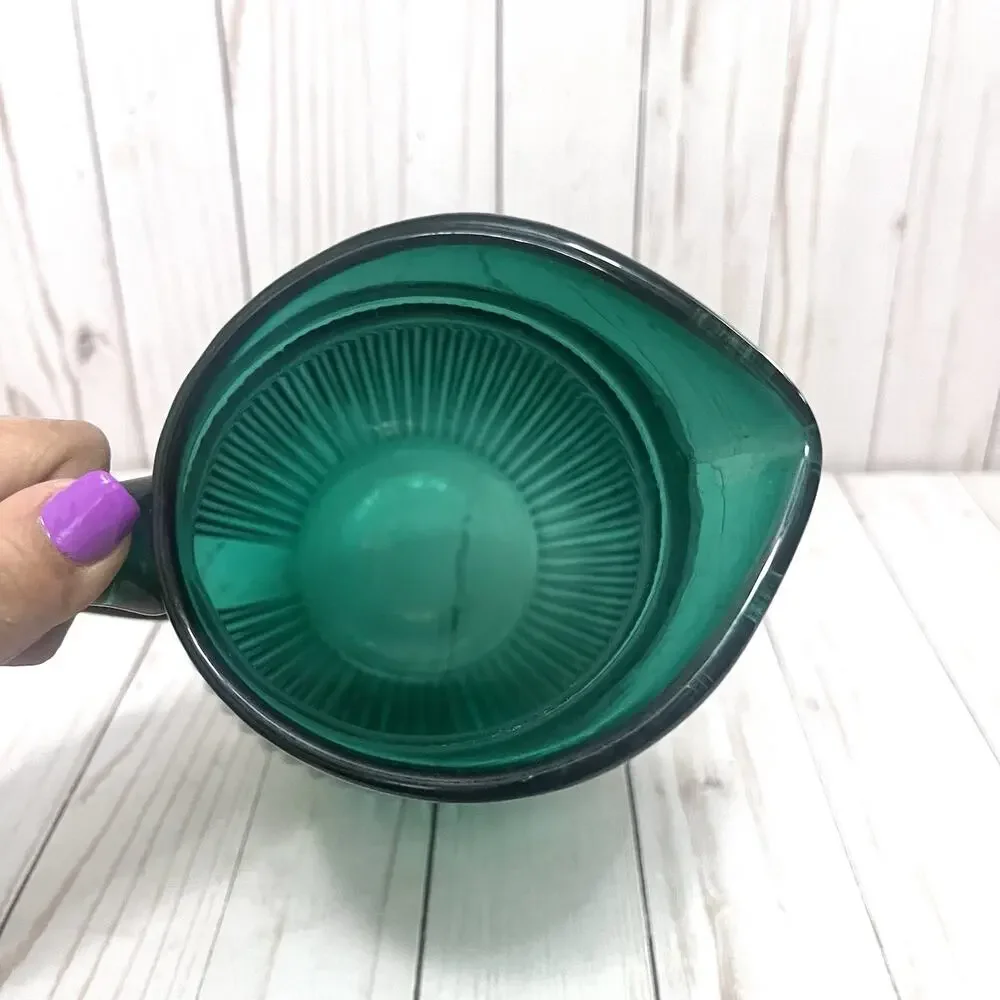 IKEA VINTAGE SALLSKAPLIG Emerald GREEN RIBBED GLASS PITCHER / VASE